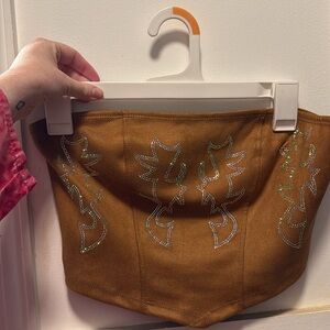 SHEIN Brown Strapless Top with Silver Accents